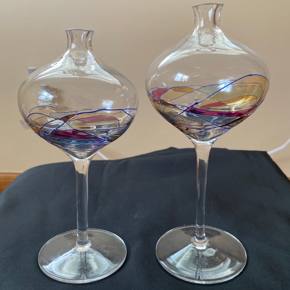 2 Milano Crystal Mosaic Glass Oil Lamp Hand Blown